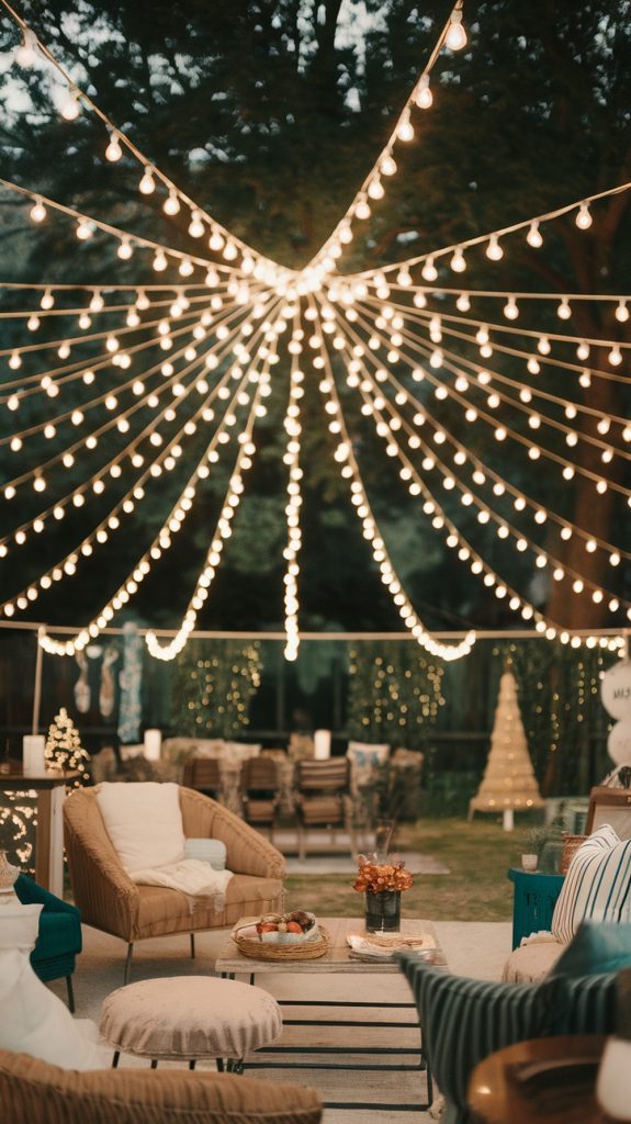 Wheel and spoke pattern for outdoor string light