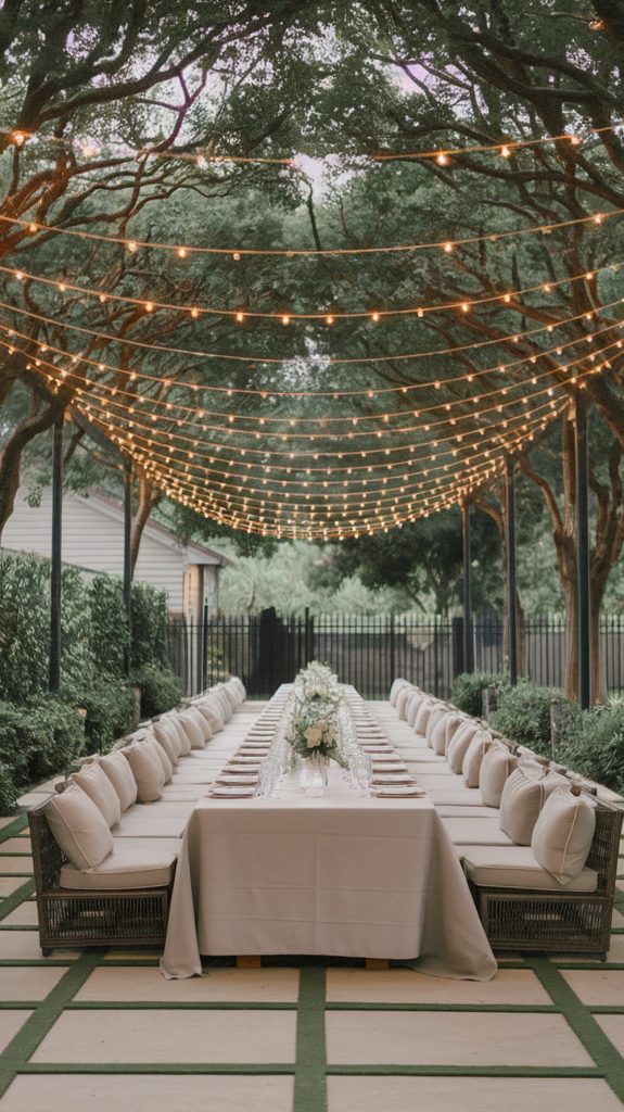 Runway string lights over an outdoor table