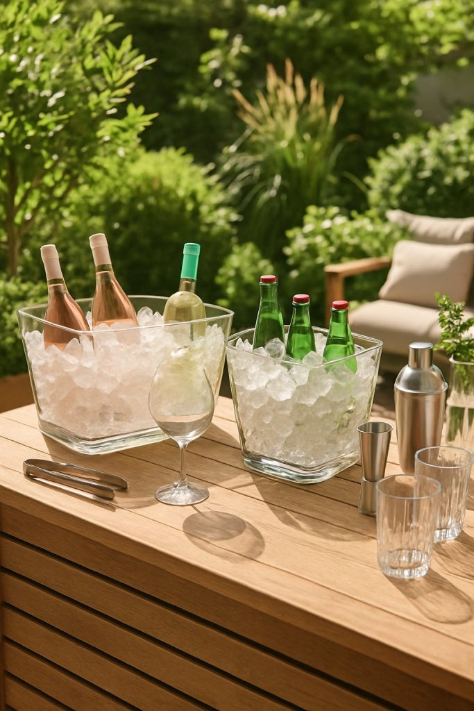 glass ice buckets on outdoor bar
