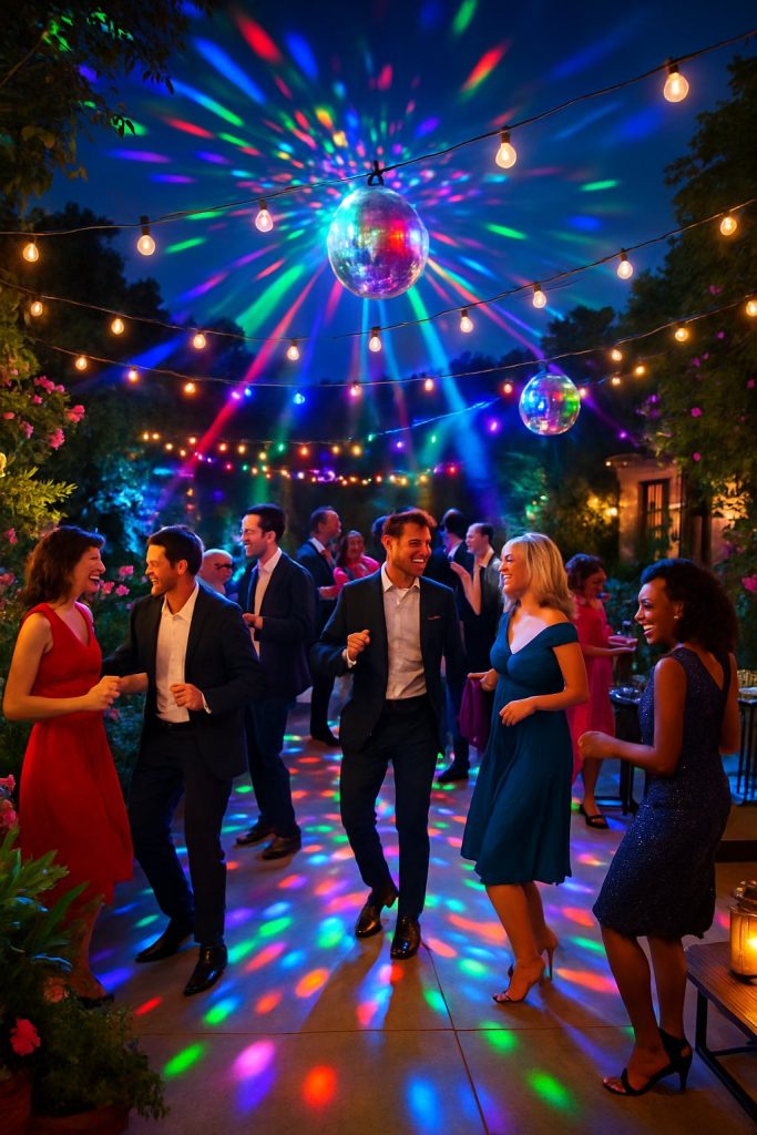 People dancing at a disco garden party