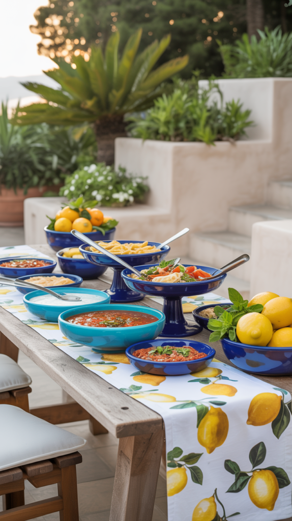 Lively pasta bar inspired by Amalfi coast colors and patterns