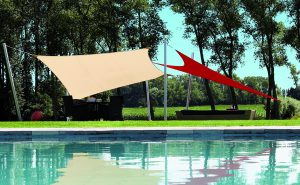 Rectangular and Triangular Shade sails on lawn