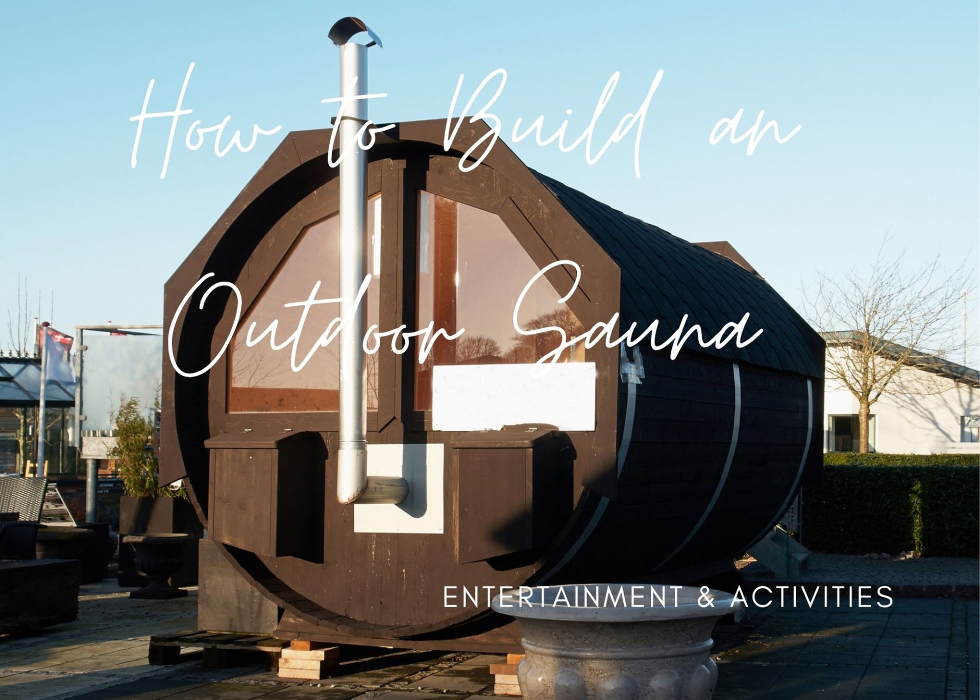 outdoor barrel sauna with traditional finnish design