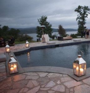 lanterns by a pool 