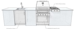 straight run outdoor grill island with side burner and sink cabinet