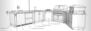 outdoor kitchen layout with pizza oven and kegerator