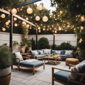 An image of a small patio with inexpensive furniture for entertaining.