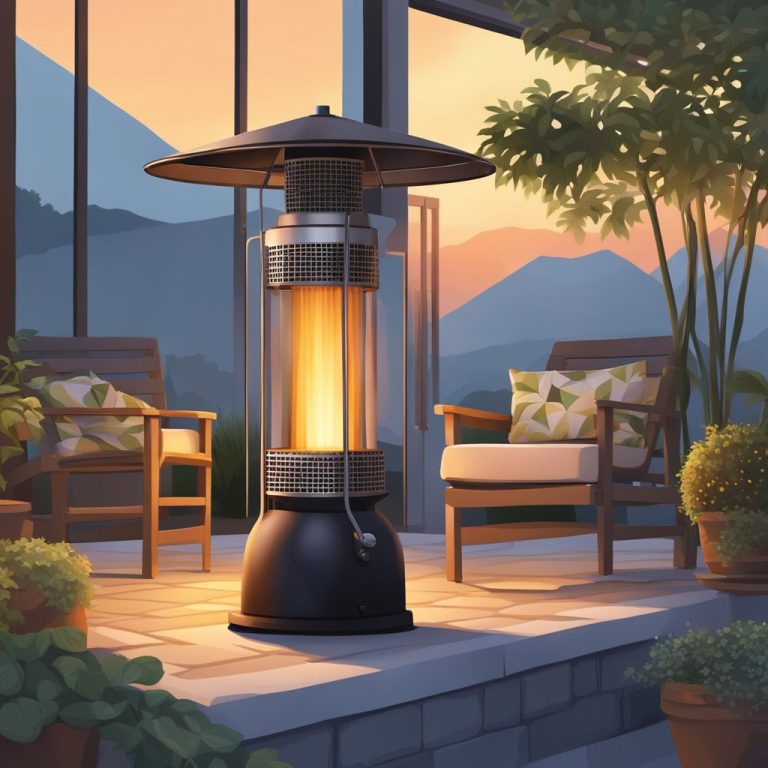 an image of a propane patio heater on an outdoor deck