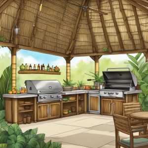 a tiki inspired outdoor kitchen