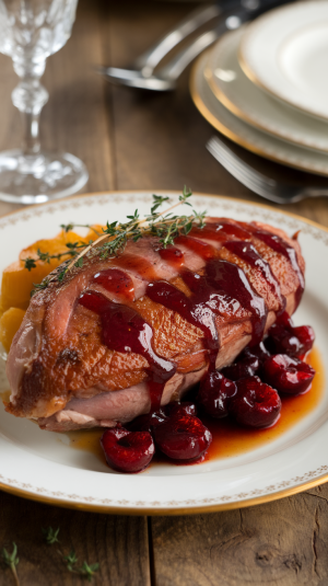 Crispy Five-Spice Duck Breast with Cherry-Port Reduction