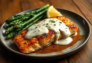 Cedar-Planked Salmon with Prosecco Cream Sauce