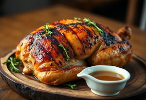 Smoke-Roasted Grilled Turkey Breast with Champagne Gravy