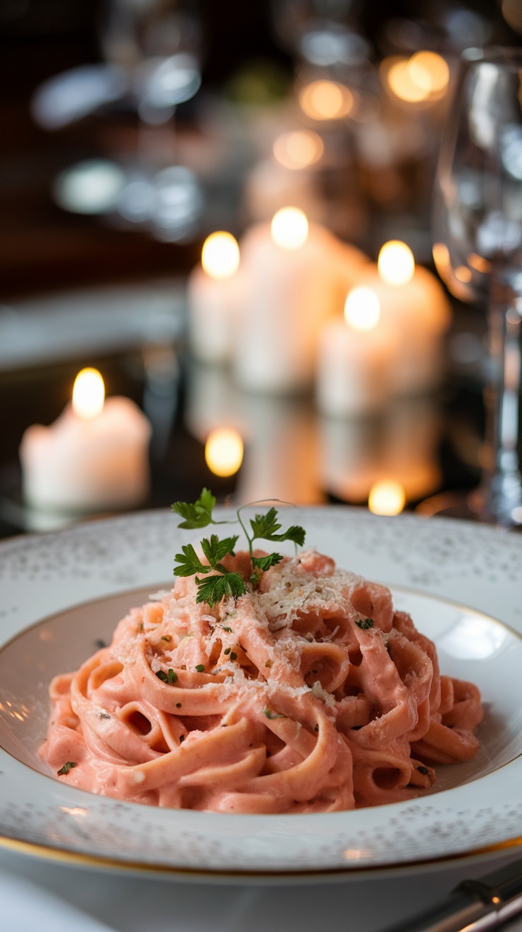 Creamy Pink Fettuccine Alfredo for a Romantic Valentine’s Dinner