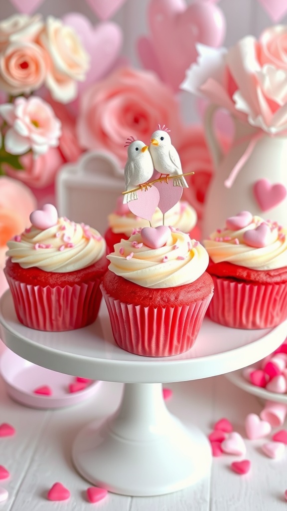 Pink Velvet Lovebird Cupcakes for Valentine’s Day