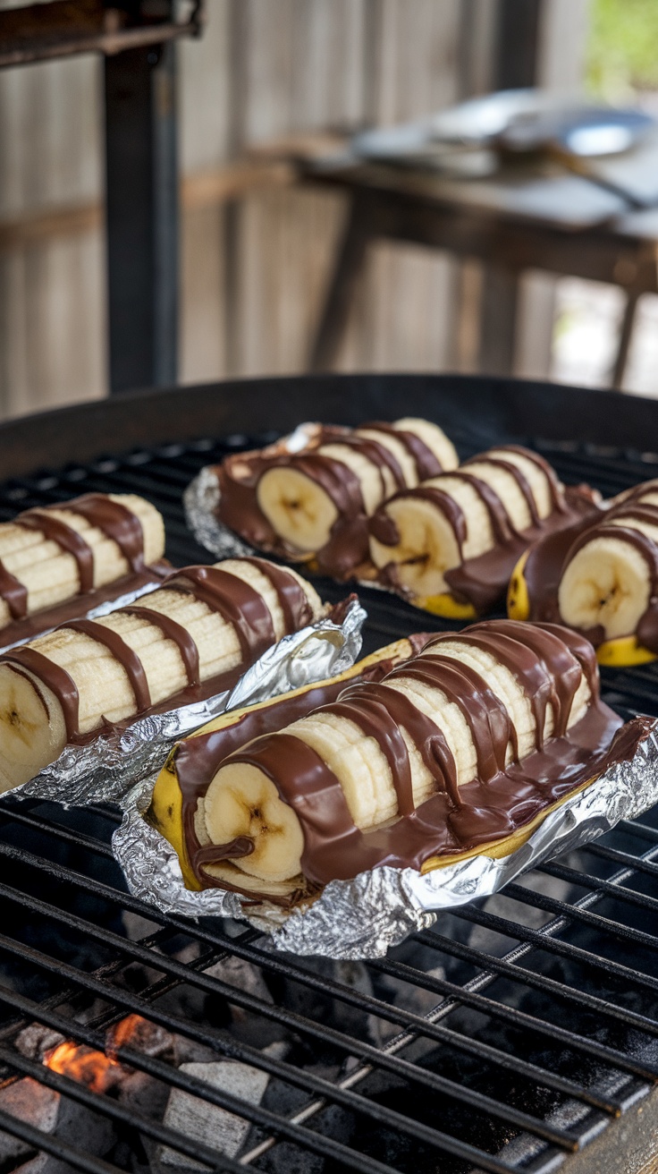 Grilled bananas with melted chocolate