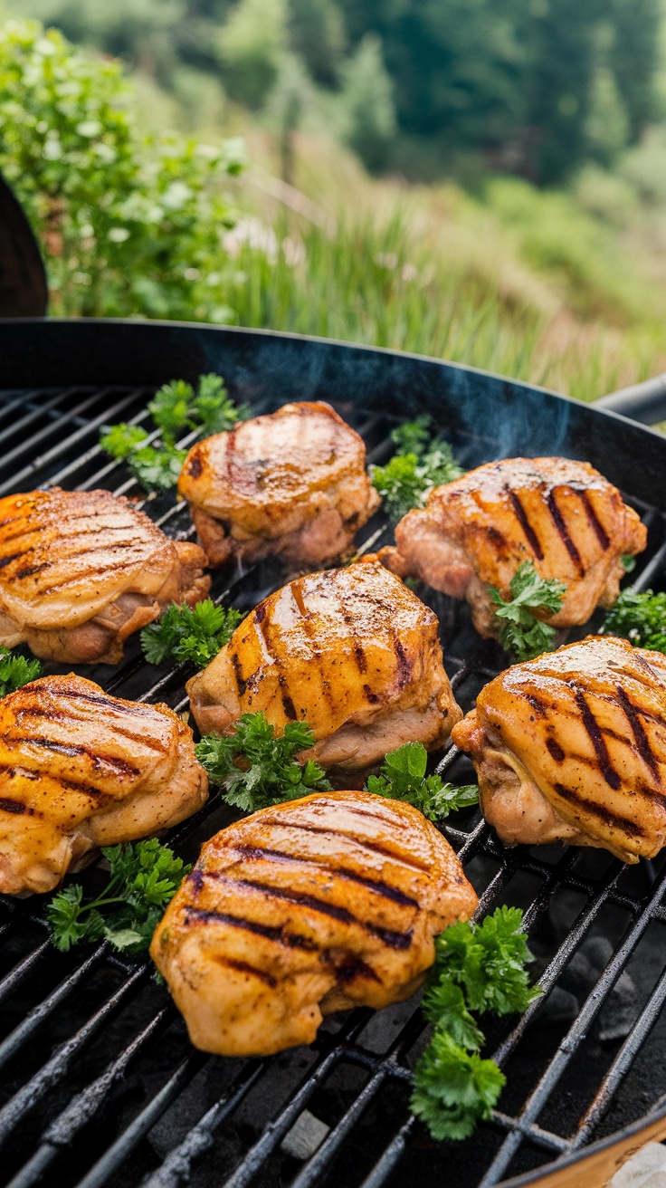 Grilled chicken thighs with honey mustard marinade