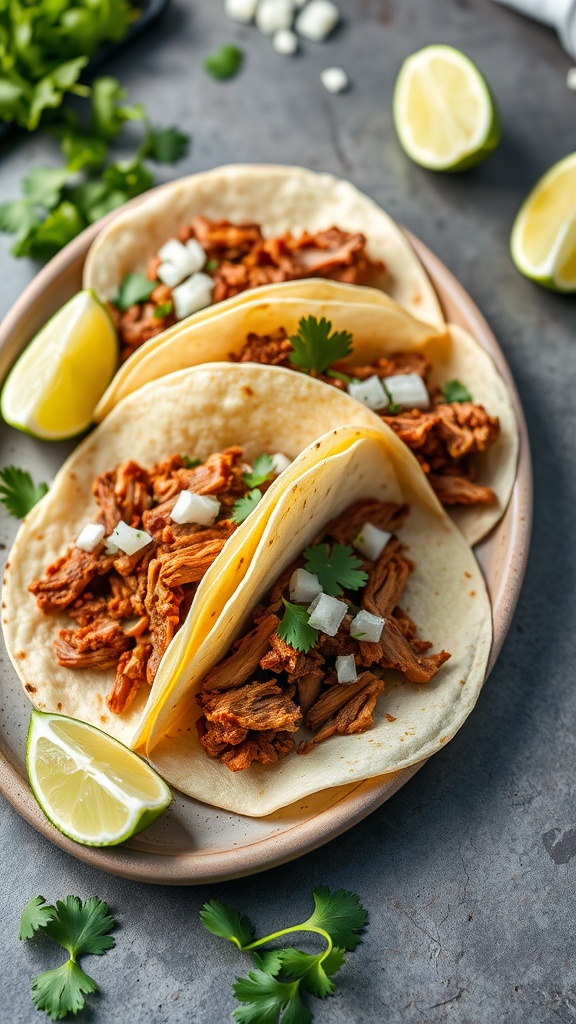 Savory pulled pork tacos with cilantro and lime