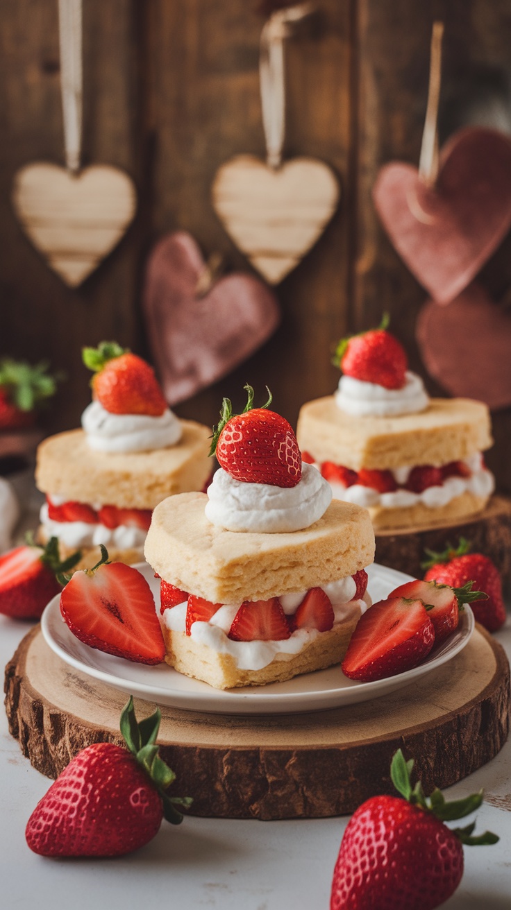 Delicious strawberry shortcake hearts for Valentine's Day dessert.