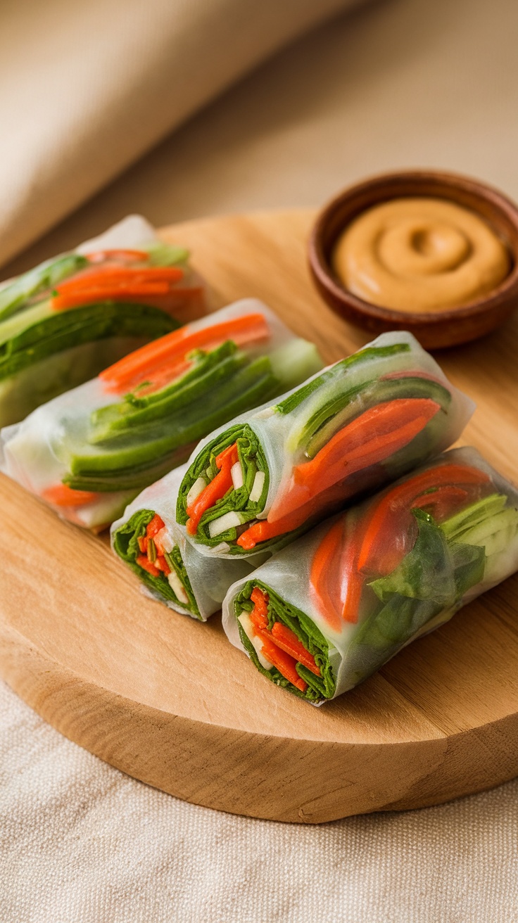 Fresh vegetable spring rolls served with peanut dipping sauce