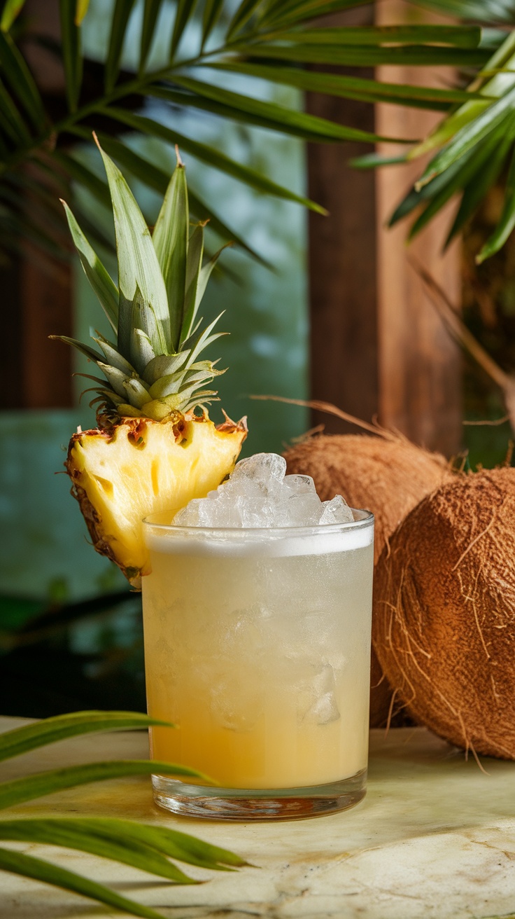 A refreshing Jungle Bird cocktail with pineapple garnish