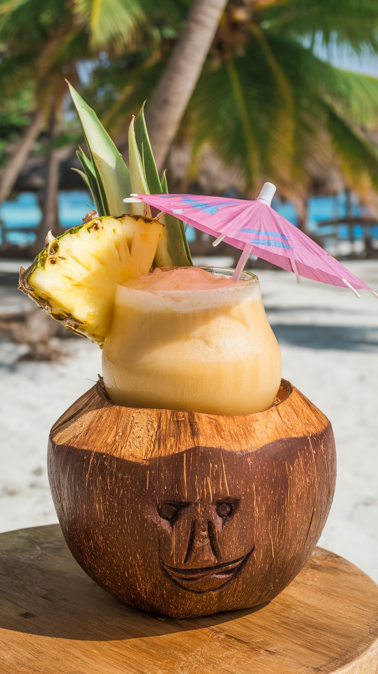 Delicious Pina Colada cocktail with fresh pineapple garnish