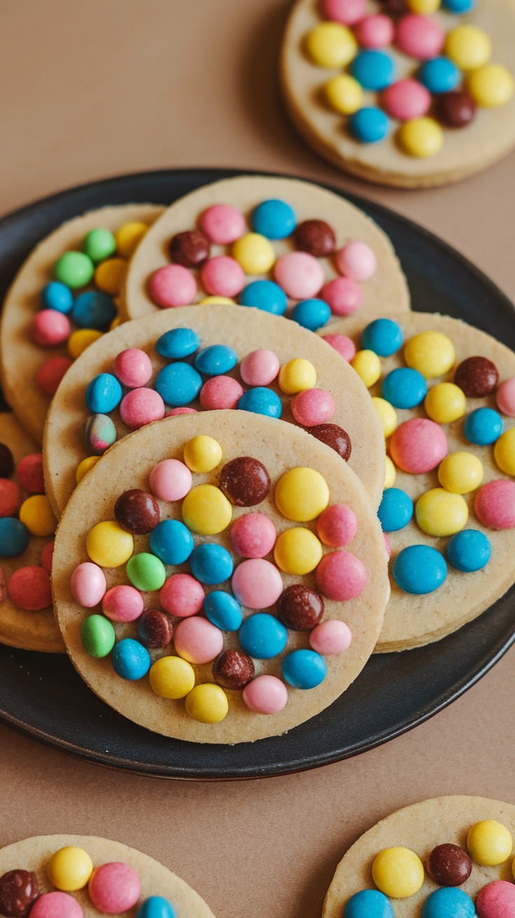 Easter sugar cookies decorated with colorful candy mosaic designs.