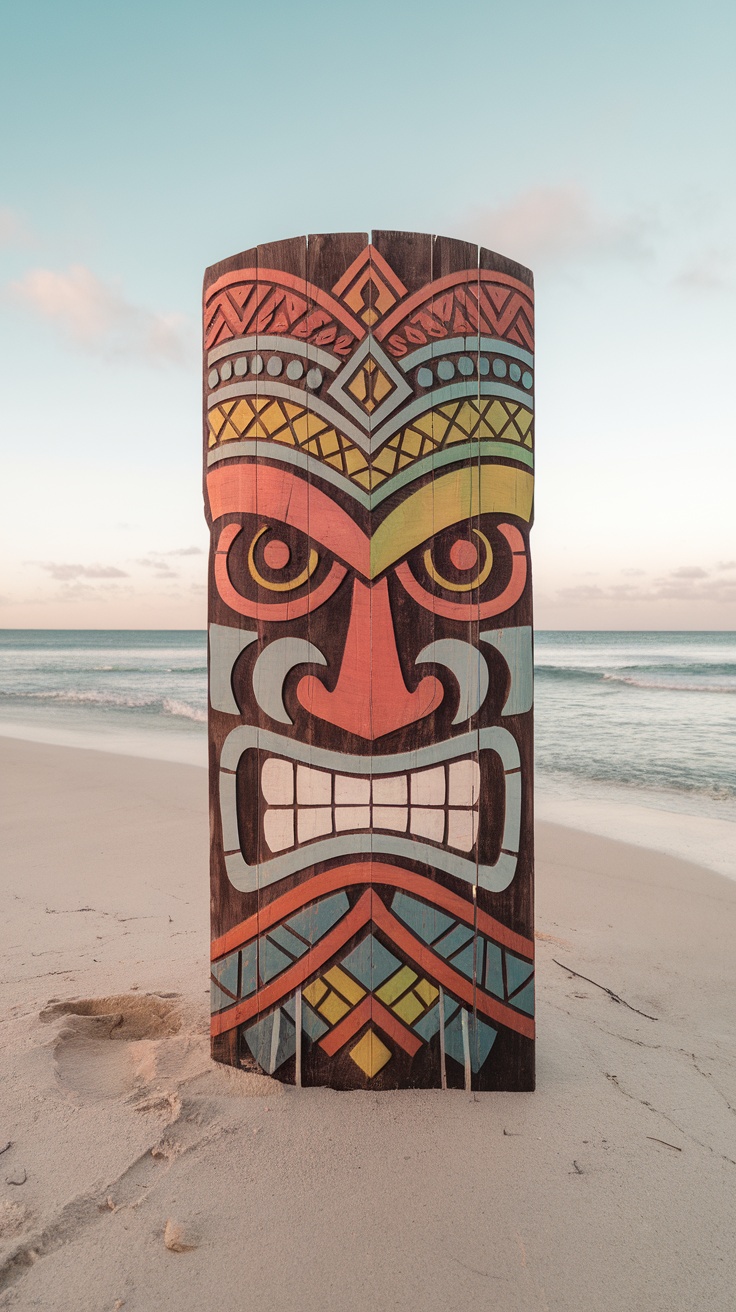 Colorful Hawaiian warrior tiki face decoration